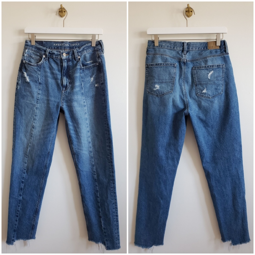 American Eagle Distressed Raw Hem Mom Jeans 4